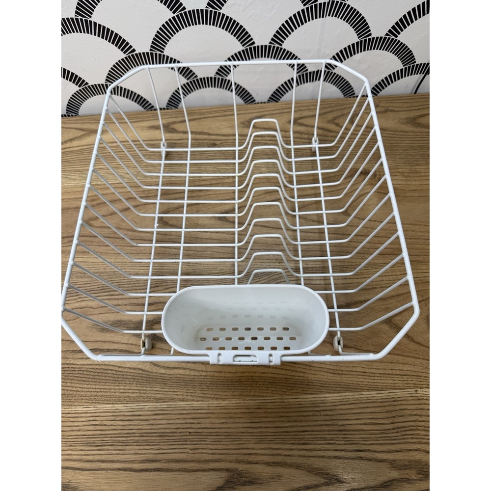 Vnt Rubbermaid White Wire Coated Dish Drying Rack Drainer w/ Cup 12"x14"